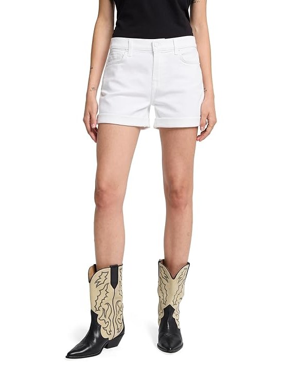 7 For All Mankind Mid-Roll Shorts in Broken Twill White Womens Shorts Broken Twill White