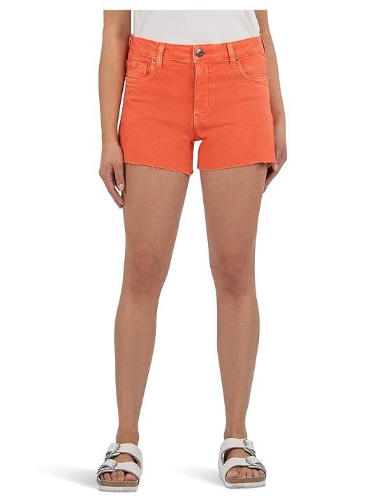 KUT from the Kloth Jane High-Rise Long Shorts With Raw Hem Womens Jumpsuit & Rompers One Piece Tangerine