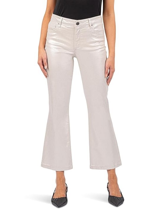 KUT from the Kloth Kelsey High Rise Fab Ab Ankle Flare With Wide Hem Womens Jeans Lt Silver