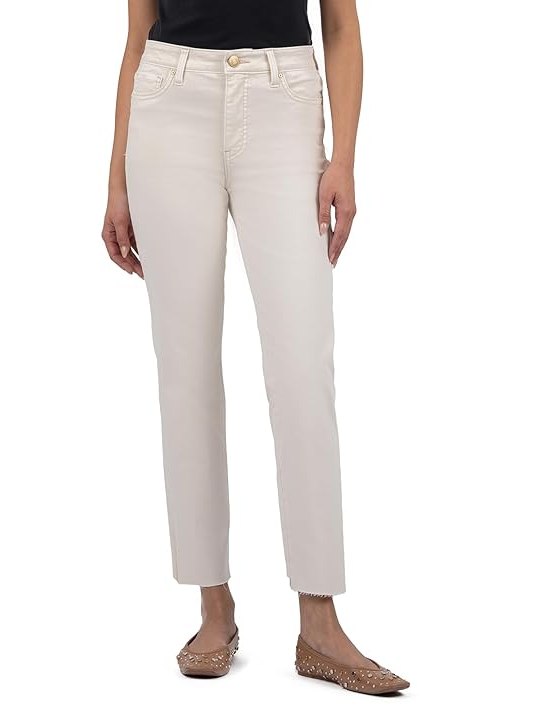KUT from the Kloth Reese High Rise Fab Ab Ankle Straight Raw Hem Womens Jeans Ecru
