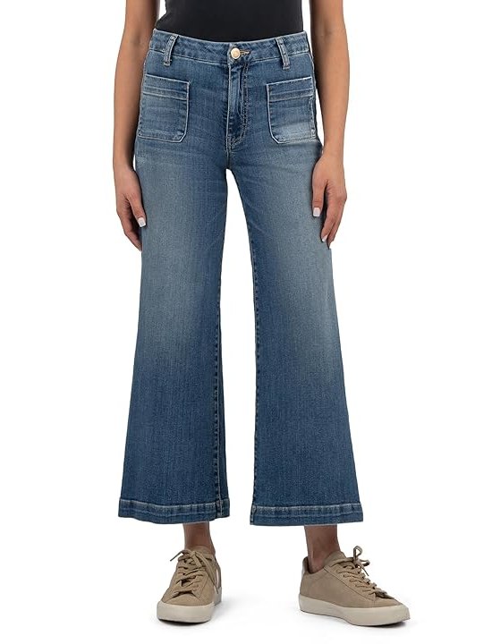 KUT from the Kloth Meg High Rise Wide Leg W Patch Pockets Regular Hem Womens Jeans Effectiveness with Dark Base Wash