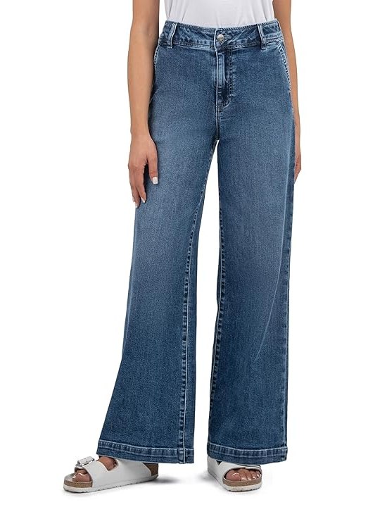 KUT from the Kloth Jean High Rise Wide Leg Slash Front Pockets Womens Jeans Dignity with Dark Base Wash