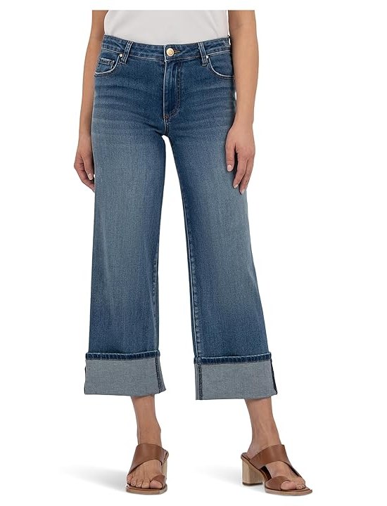 KUT from the Kloth Charlotte High Rise Wide Leg Roll Up Womens Jeans Serenity