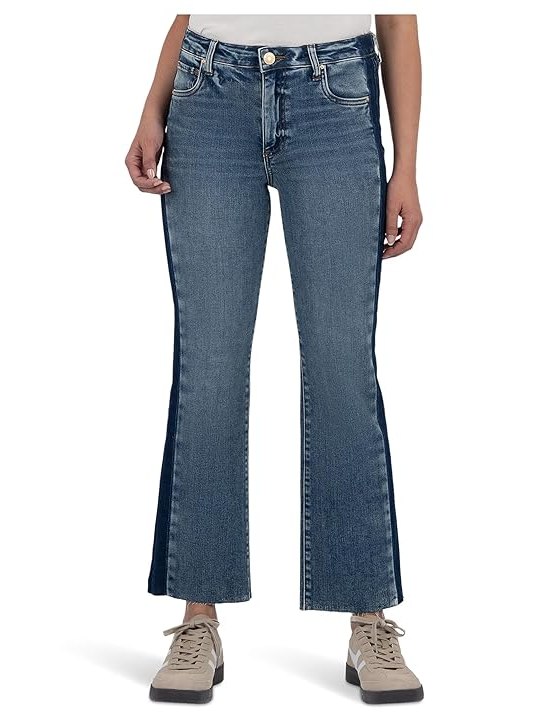 KUT from the Kloth Kelsey High-Rise Ankle Flare Raw Hem Side Inset in Inerrant Womens Jeans Inerrant