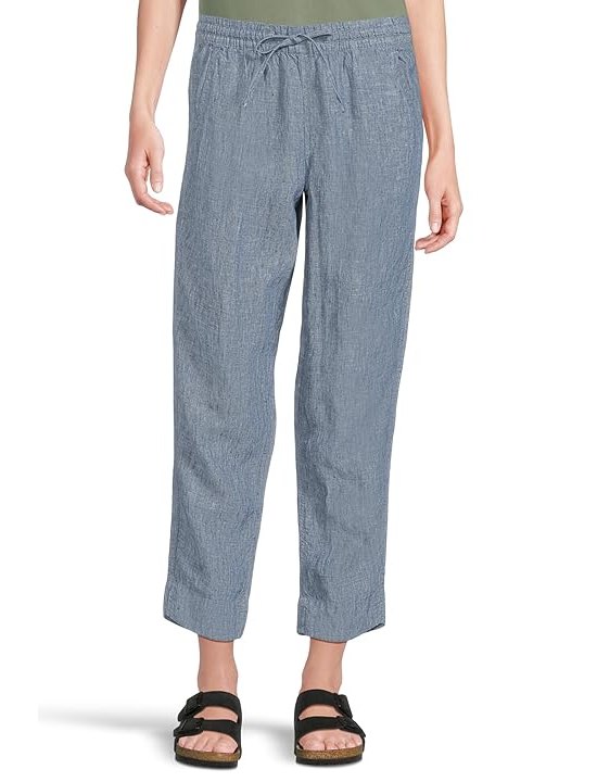 L.L.Bean Premium Linen Breezy Pull-On Ankle Pants Womens Casual Pants Bright Mariner