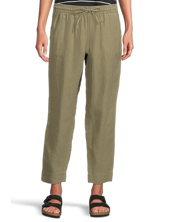 L.L.Bean Premium Linen Breezy Pull-On Ankle Pants Womens Casual Pants Olive Gray
