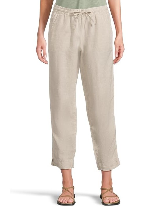 L.L.Bean Premium Linen Breezy Pull-On Ankle Pants Womens Casual Pants Oatmeal