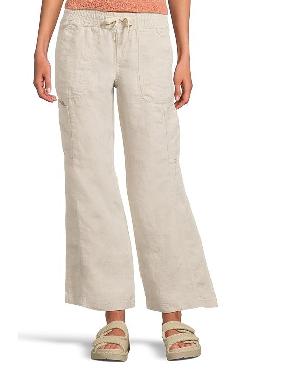 L.L.Bean Premium Linen Breezy Mid-Rise Wide Leg Utility Pull-On Pants Womens Casual Pants Oatmeal