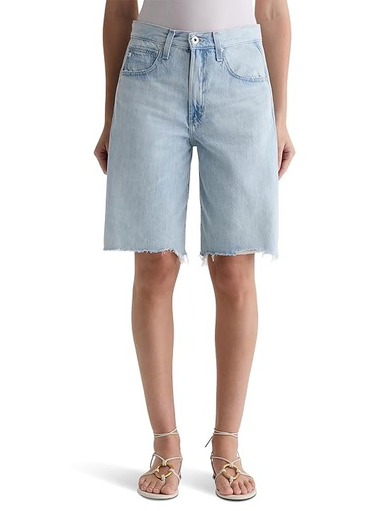 AG Jeans Hattie High-Rise Barrel Shorts in Sunfaded Destructed Womens Shorts Sunfaded Destructed