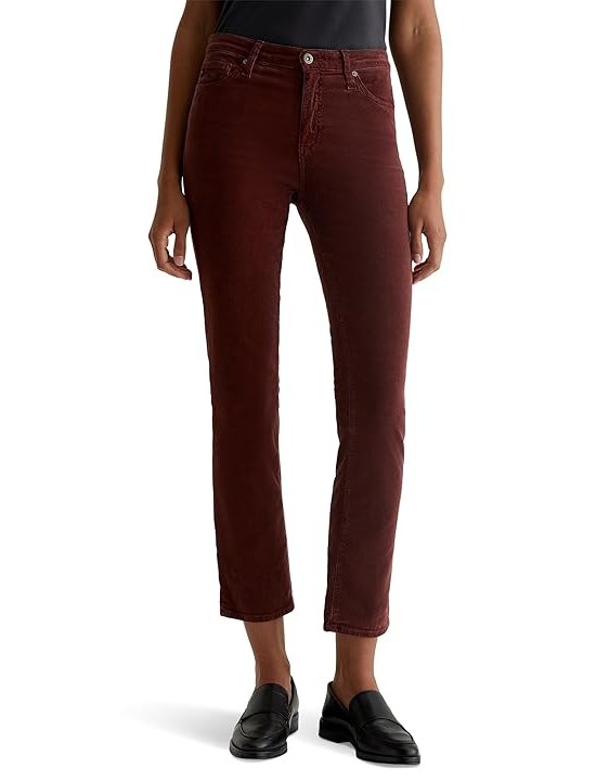 AG Jeans Mari Mid Rise Slim Straight Jeans in Bordeaux Rouge Womens Jeans Bordeaux Rouge